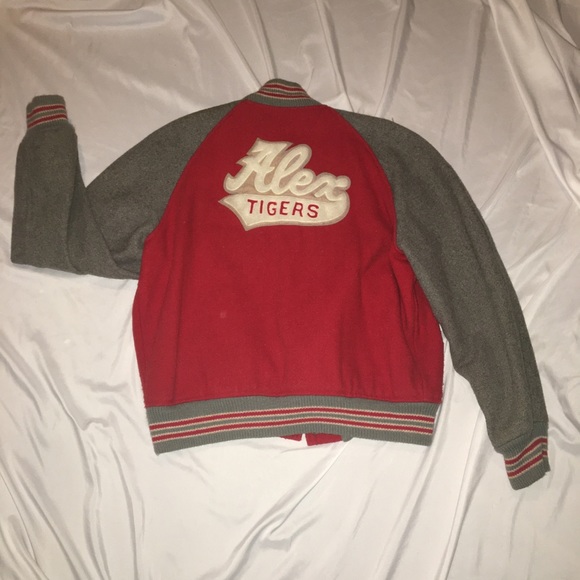 Vintage letterman jacket red grey wool high school 82 Alex Tigers - Picture 2 of 14